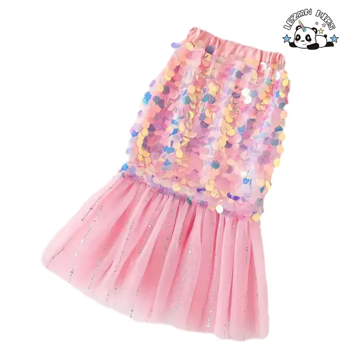 LEZONKIDS - 2024 New Fahion Custom Cute Little Mermaids Sparkle Sequined Girls Skirts for 2-14 Years Old